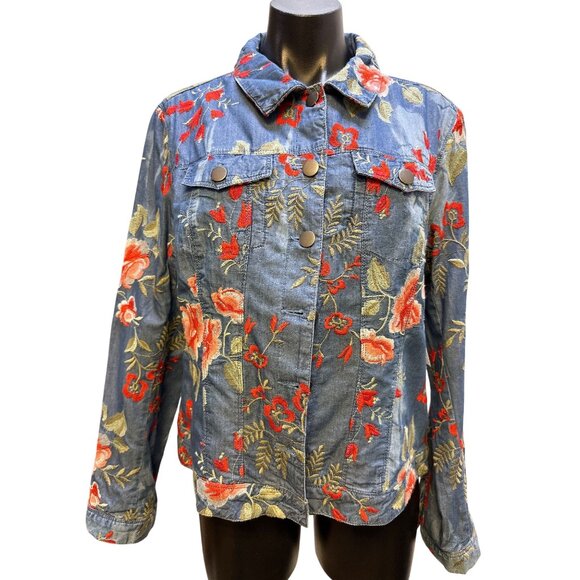 Reba Jackets & Blazers - NWT Reba Blue w/Multicolored Embroidery Denim Jacket Size L